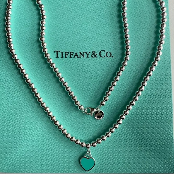 Tiffany & Co. Jewelry - Return Tiffany Co. Blue Enamel Heart Charm & Beaded necklace 925 Sterling Silver
